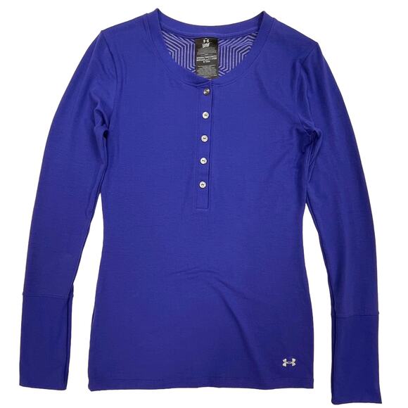 Under Armour ColdGear Henley Sz S Women's Blue Purple Iris Long Length Knit Top - Picture 3 of 7
